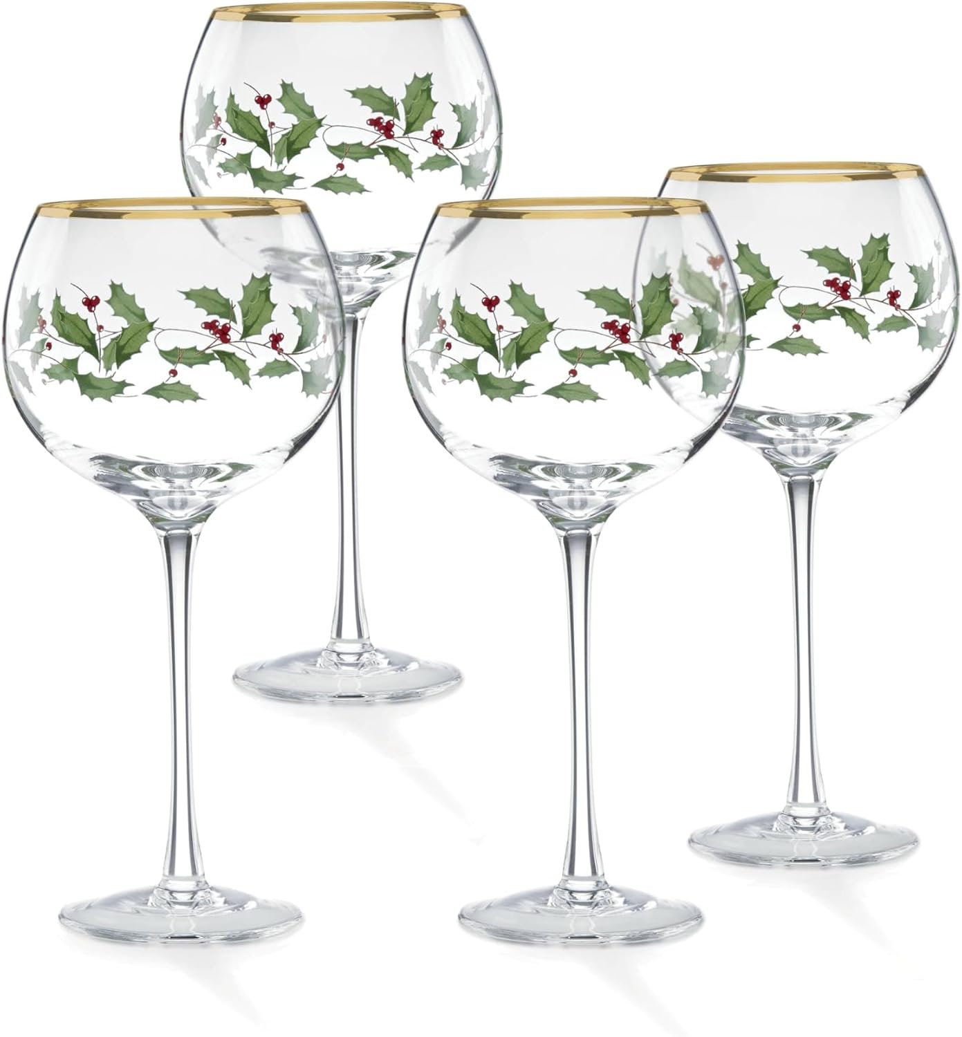 Lenox Holiday 4-Piece Wine Balloon Glass Set, 14 Fl Oz