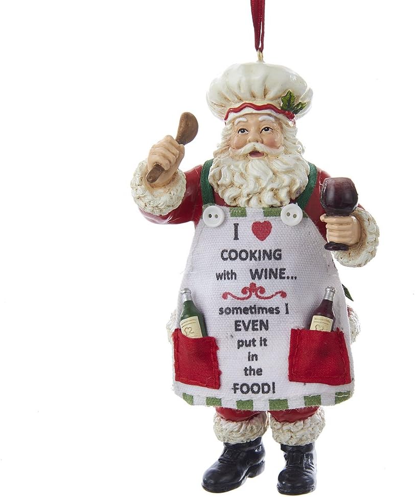Kurt Adler 5" Santa Chef with Wine Resin Ornament