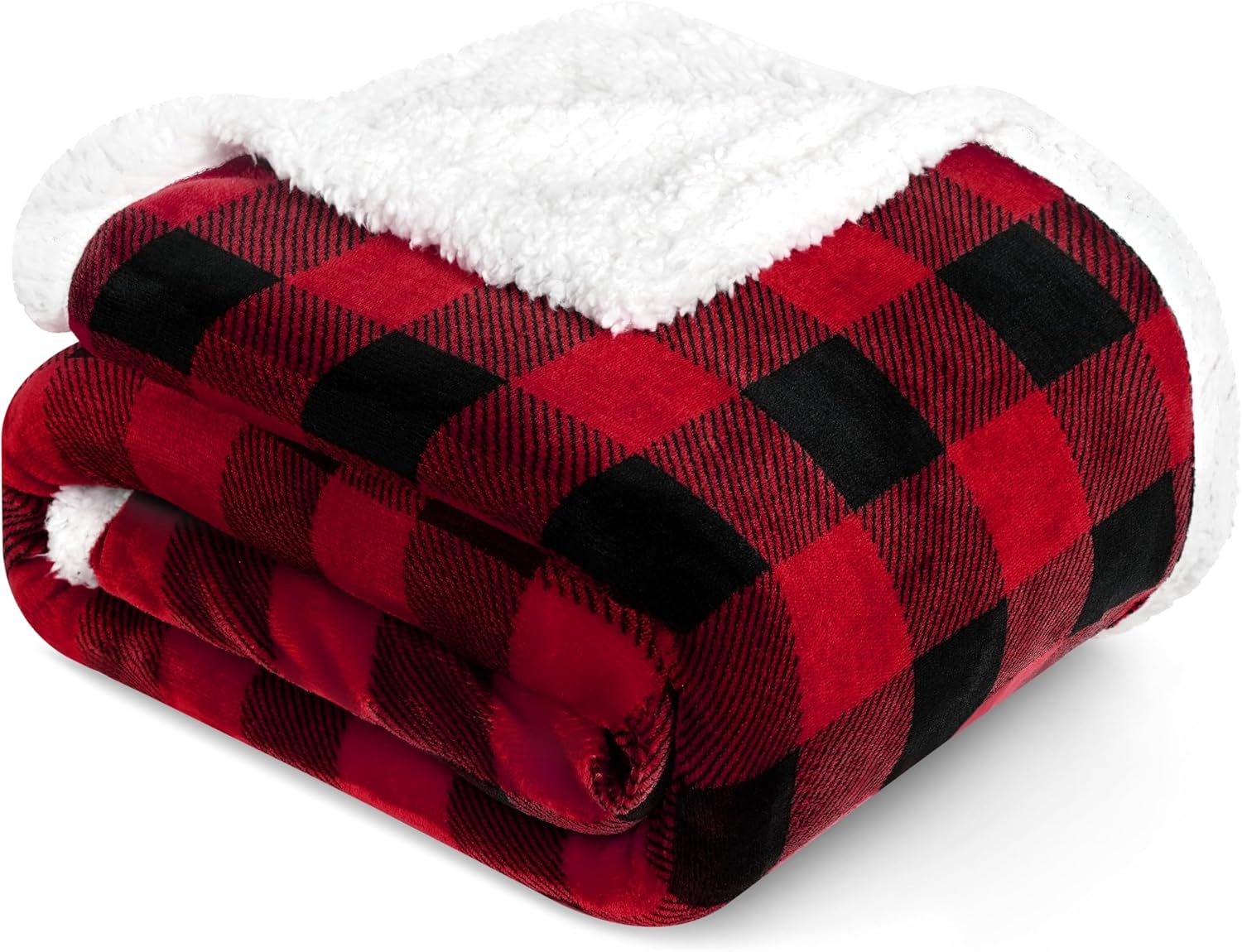 Black & Red Buffalo Plaid Sherpa Throw Blanket, 50x60