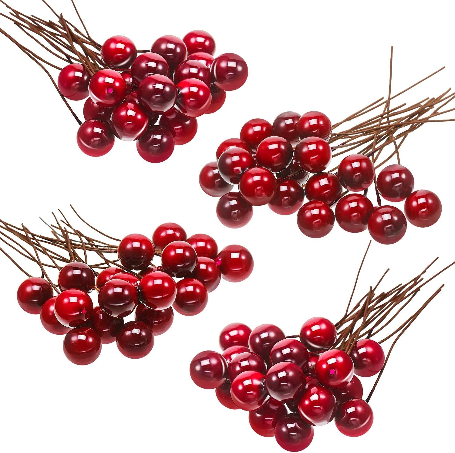 100 Pack Artificial Holly Berries on Wire for Christmas Crafts & Wreaths