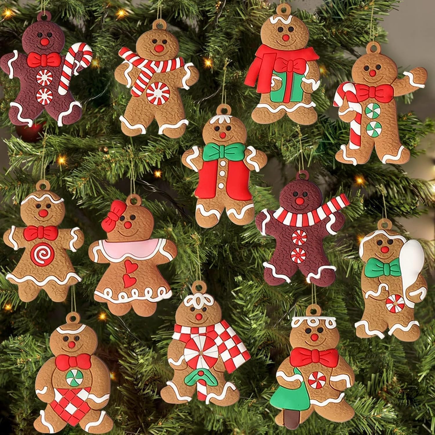 12 Pcs Gingerbread Man Ornaments for Christmas Tree, 3 Inch Tall