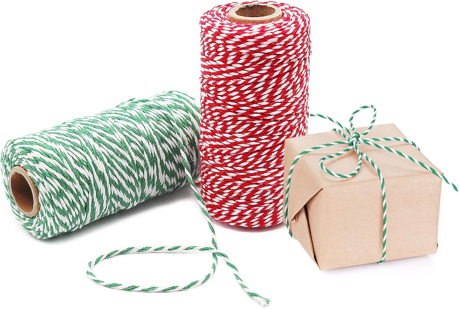 Pack of 2 Green & Red Cotton Twine for Baking, Crafts & Wrapping, 656 ft