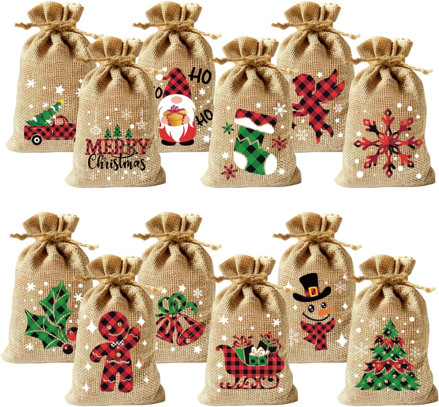 36pcs Christmas Burlap Bags, 4x6 Inch Drawstring Candy Favor Bags