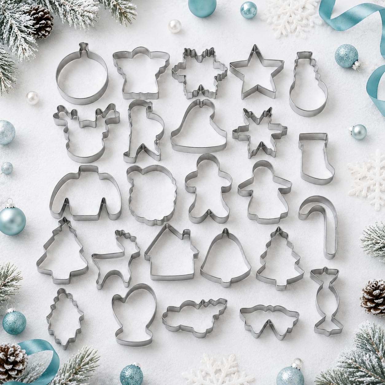 Christmas Cookie Cutters Set, 25 Stainless Steel Holiday Shapes