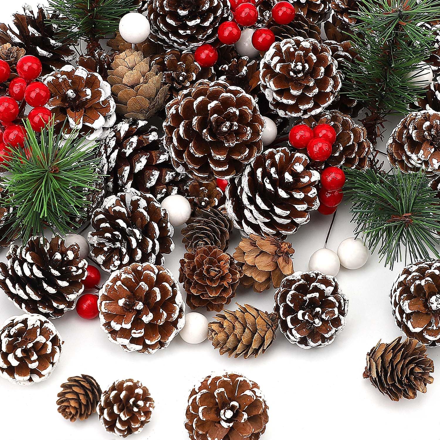 115Pcs Christmas Pine Cones & Berry Pine Branch Set for DIY Crafts