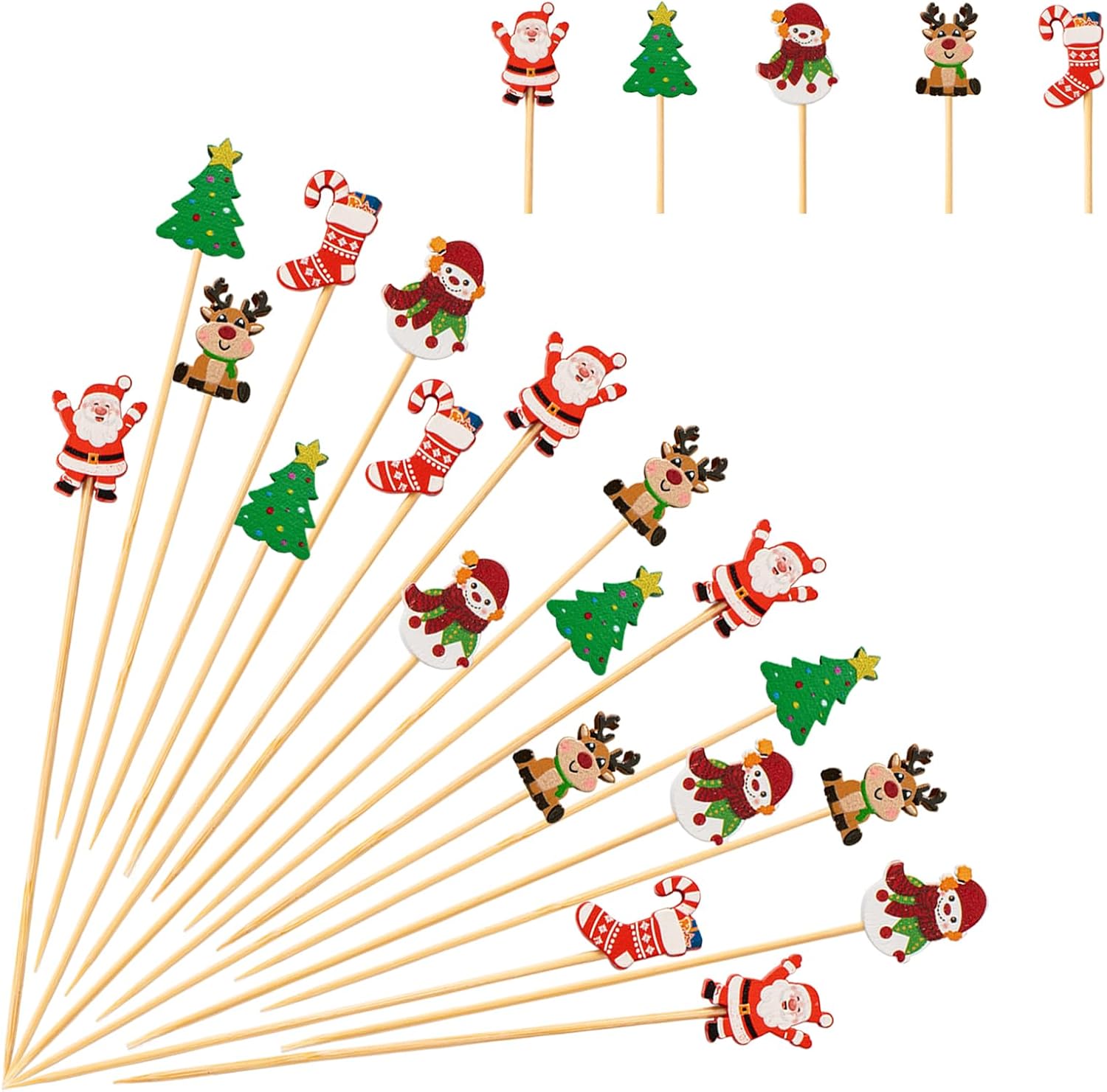 125pcs Christmas Cocktail Picks, Bamboo Toothpicks for Party Appetizers