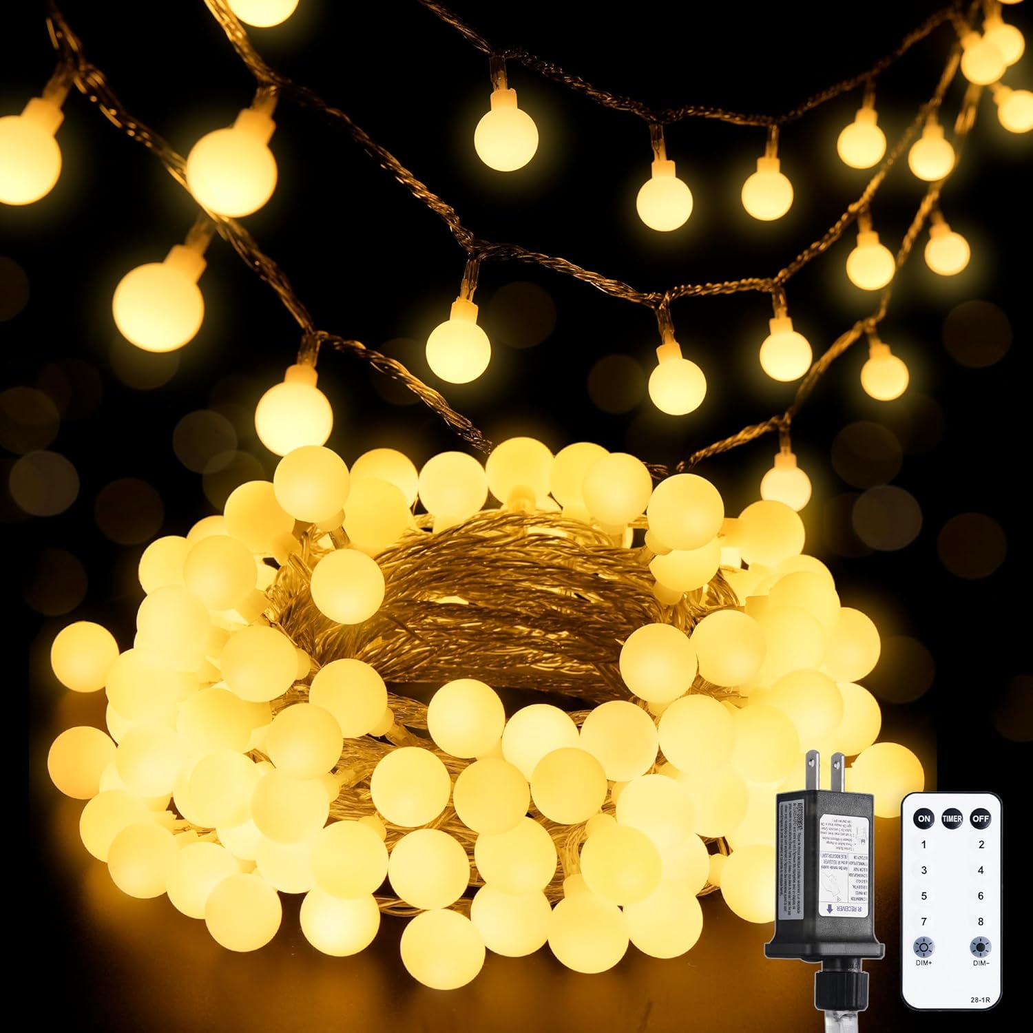 100 LED Globe String Lights Indoor, 33ft, Connectable Warm White