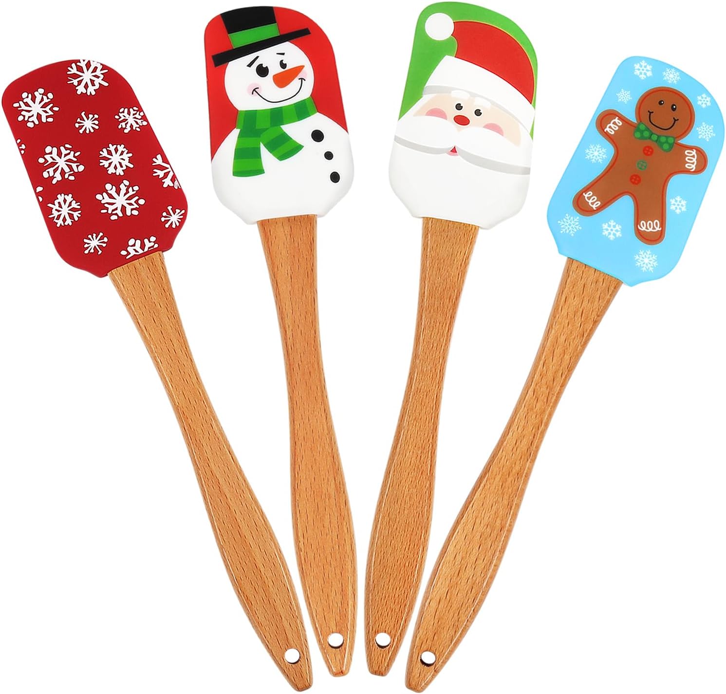 BOYAN Christmas Silicone Spatula Set of 4, Wooden Handle