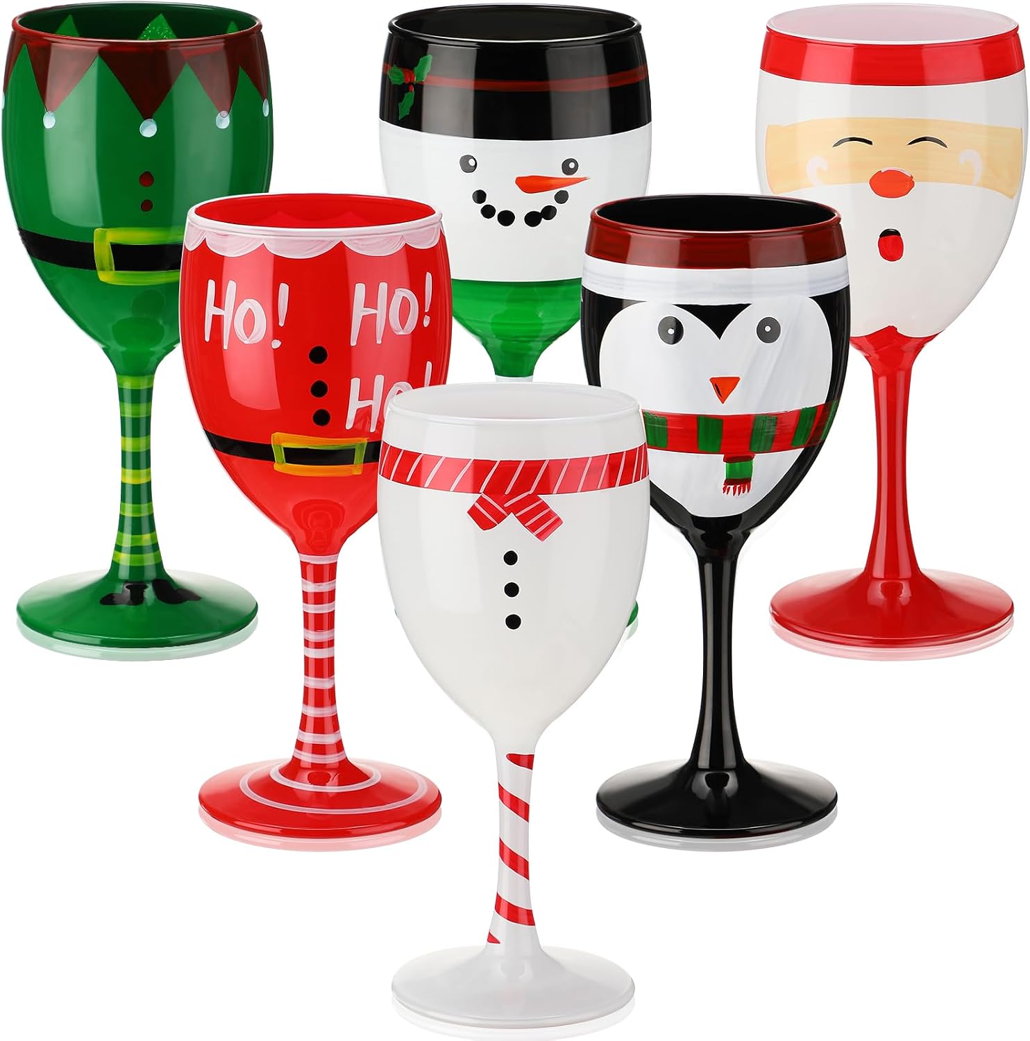 6 Pcs Christmas Wine Glasses Set, 6.8 oz Festive Holiday Drinkware