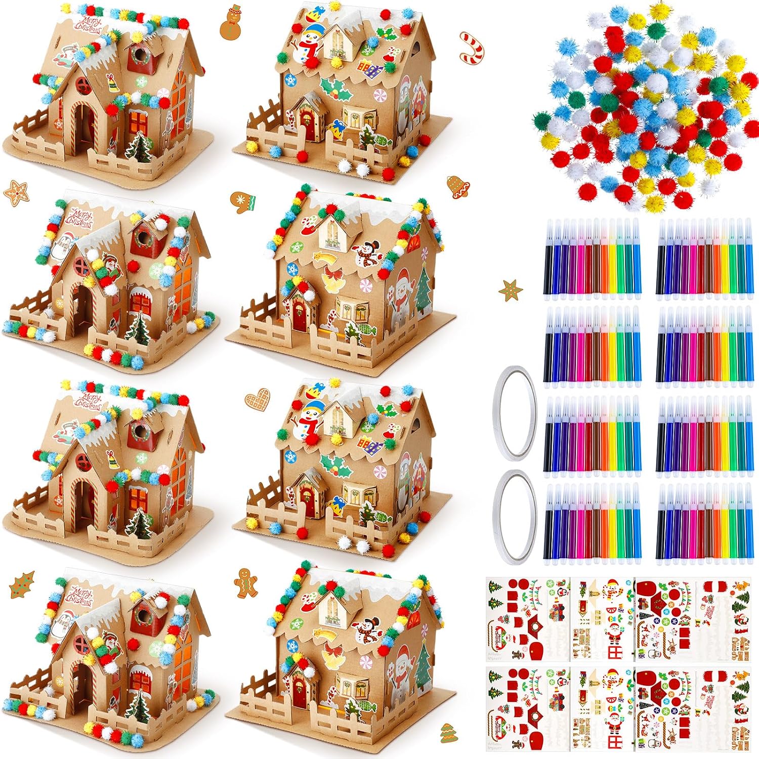 Poen 8 Set Christmas Gingerbread House Kit, Prebuilt Mini DIY Craft