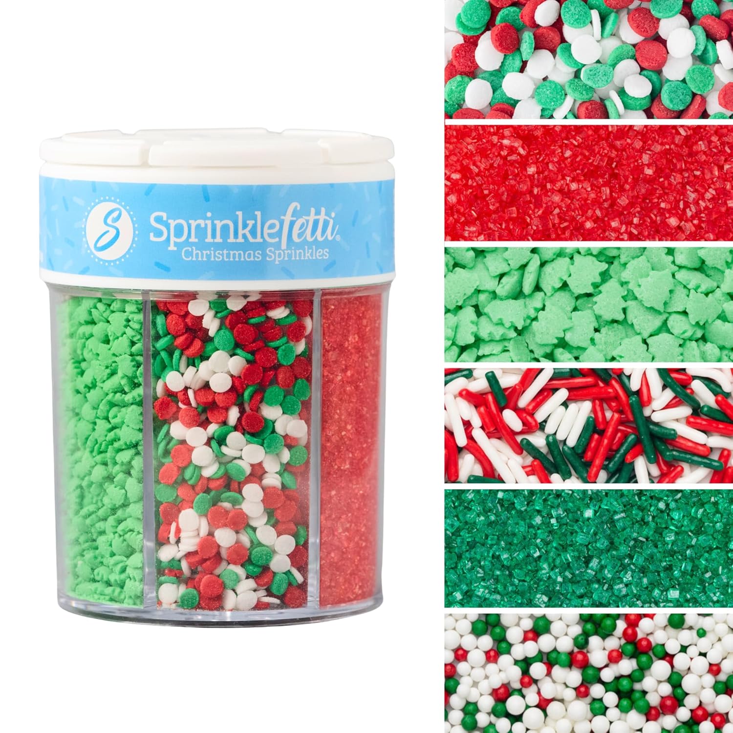 Sweets Indeed Christmas Sprinkles Mix, 6-Cell Holiday Assortment