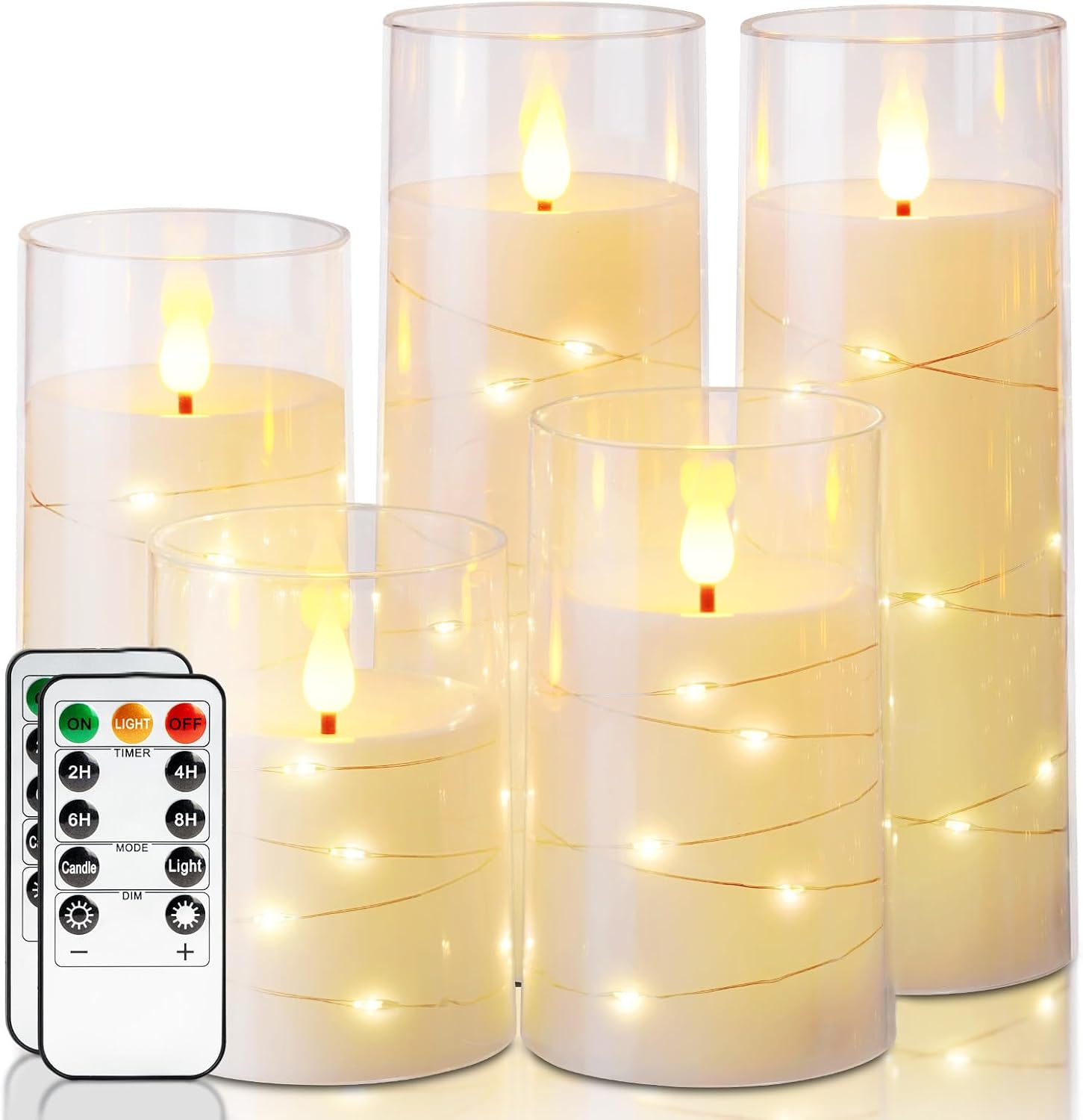 Homemory Flameless Candles with Star Fairy Lights, Set of 5