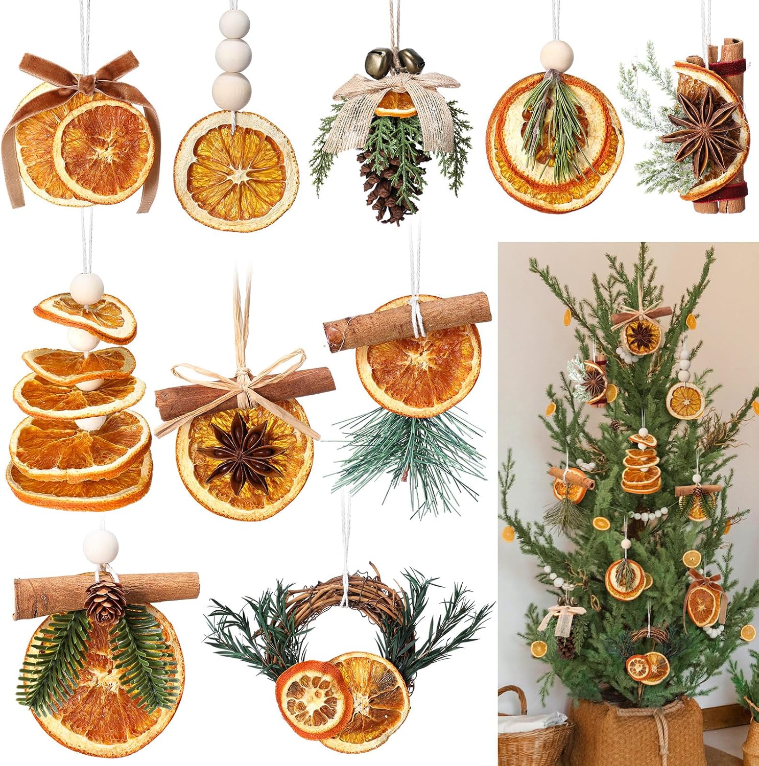 10 Pcs Christmas Dried Orange Slice Ornaments, Rustic Farmhouse Decor