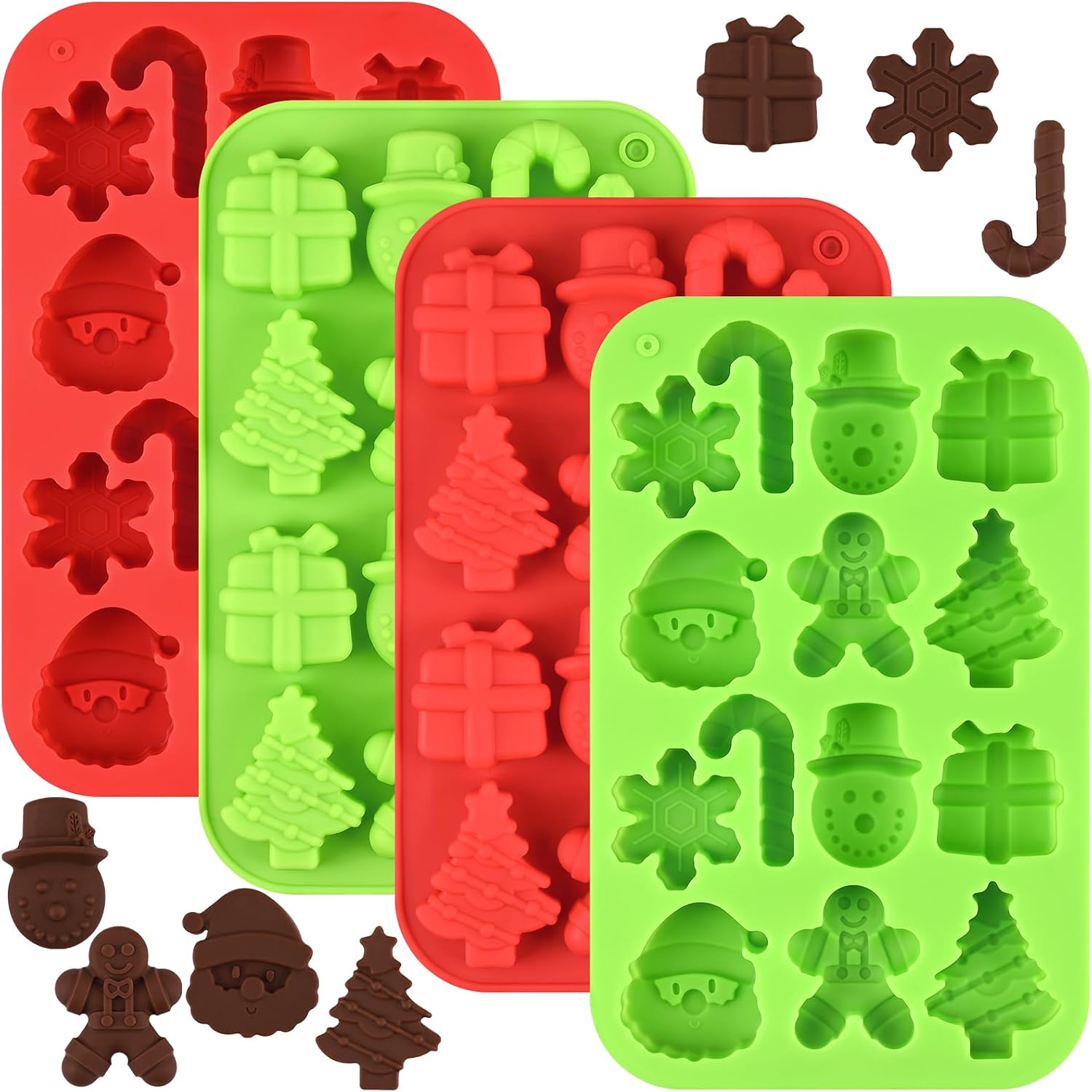Christmas Chocolate Molds, Xmas Theme Baking Molds, 4 Packs 14 Cavity