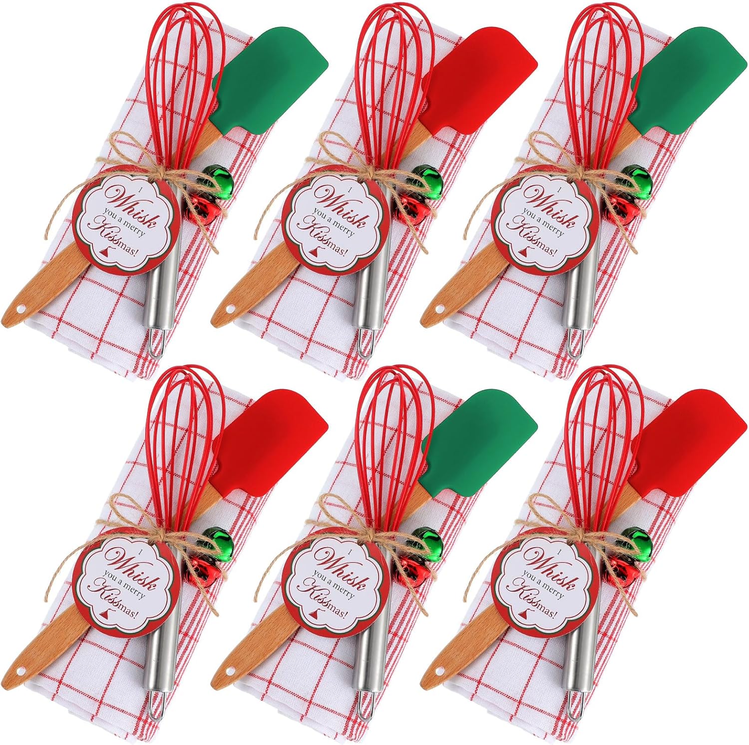 18 Pcs Christmas Whisk & Baking Gift Set, Silicone Spatula, Whisk, Buffalo Plaid Dishcloths