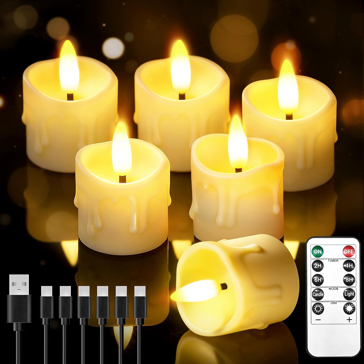 Rechargeable Flameless Candles with Remote & Timer, 6 Pack