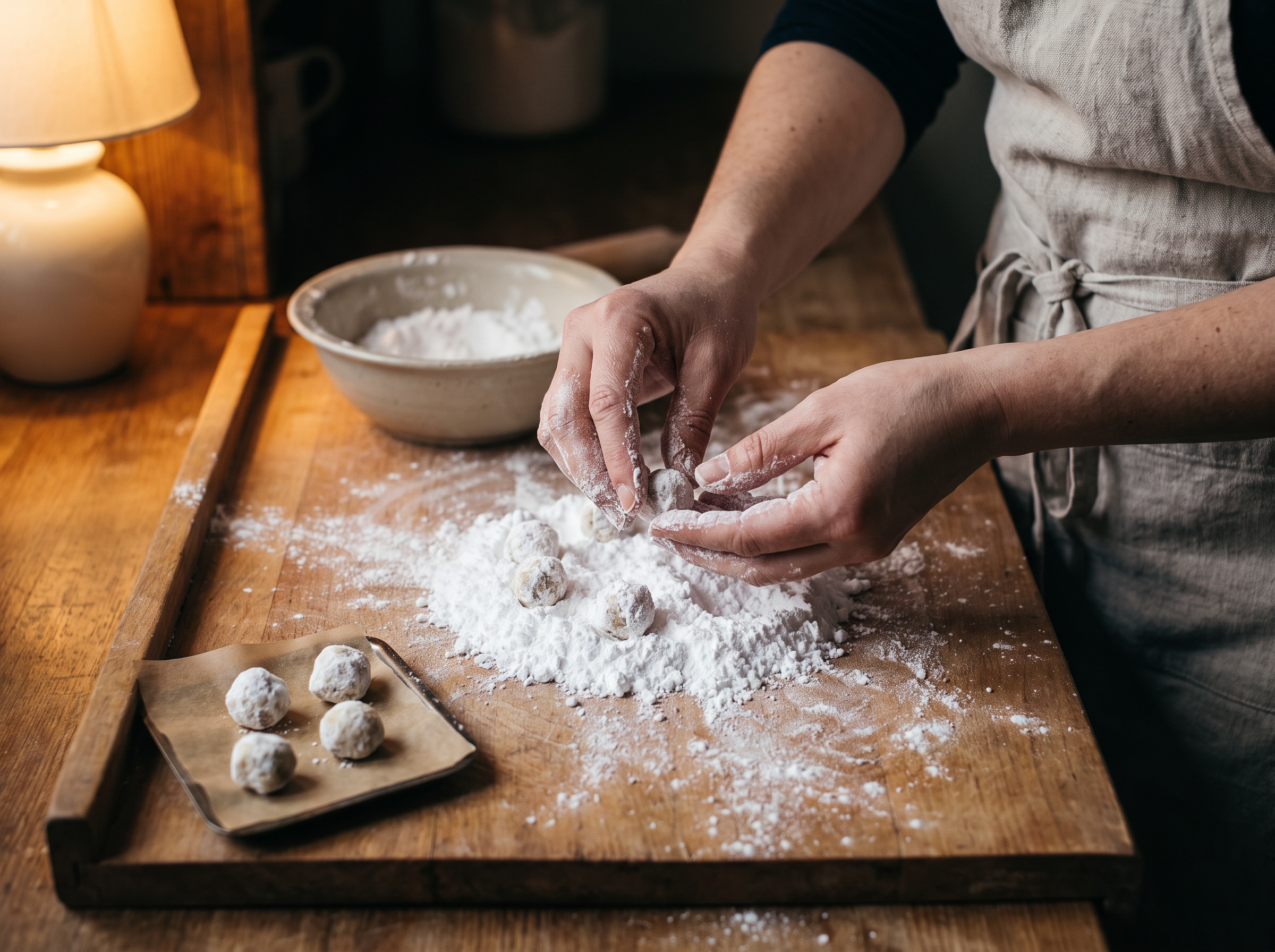 Chocolate candy balls rolled in powdered sugar