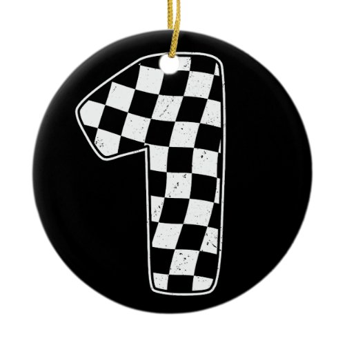 1st Birthday Checkered Number 1 Car Racing Flag Ceramic Ornament