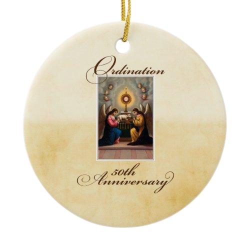 50th Ordination Anniversary Angels at Altar Ceramic Ornament