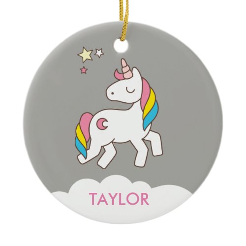 Add Your Name Cute Magical Unicorn Personalised Ceramic Ornament
