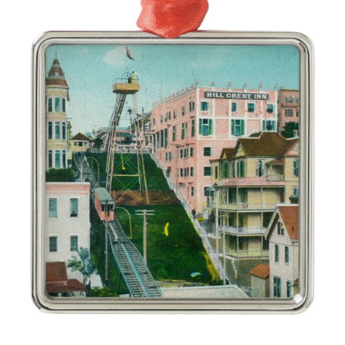 Aerial View of Angels Flight Trolley Metal Ornament