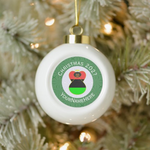 African Diaspora Angel Christmas Flag Personalized Ceramic Ball Christmas Ornament
