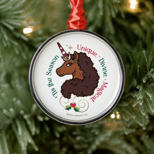 Afro Unicorn 'Tis the Season Holiday Unicorn Metal Ornament