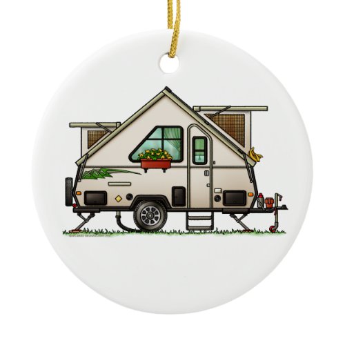Aliner Pop Up RV happy camper art Ceramic Ornament