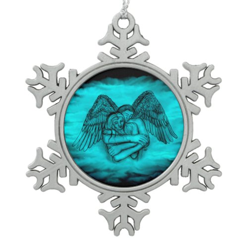 Angel Eros in Love , black and green design Snowflake Pewter Christmas Ornament