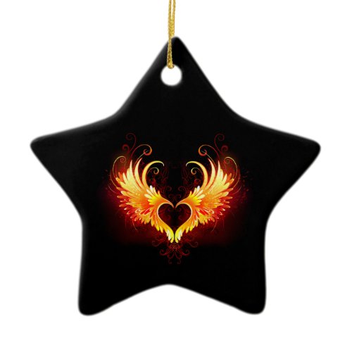 Angel Fire Heart with Wings Ceramic Ornament