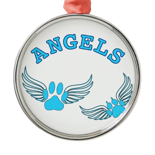 Angel Pet Paws In Blue Metal Ornament