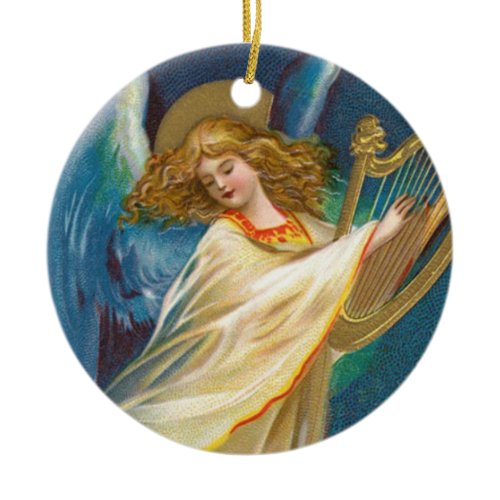 Angel Playing Music On A Harp Ceramic Ornament