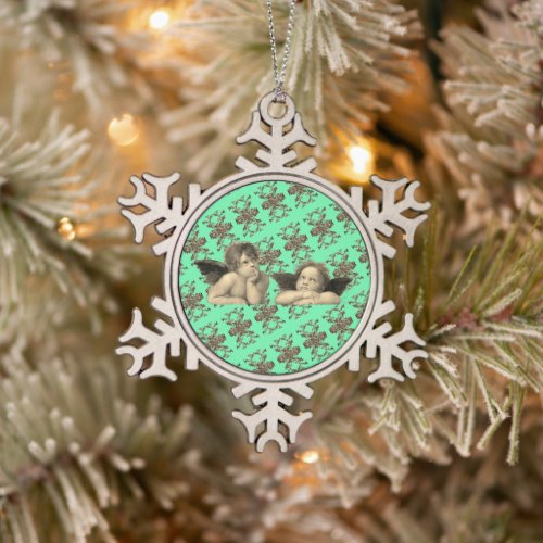 Angels - Engel Engelsputten - Raphael sample gold Snowflake Pewter Christmas Ornament