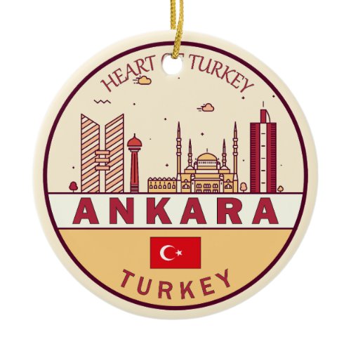Ankara Turkey City Skyline Emblem Ceramic Ornament