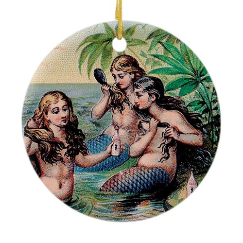 Antique Victorian Mermaids Treasure Ship Vintage Ceramic Ornament