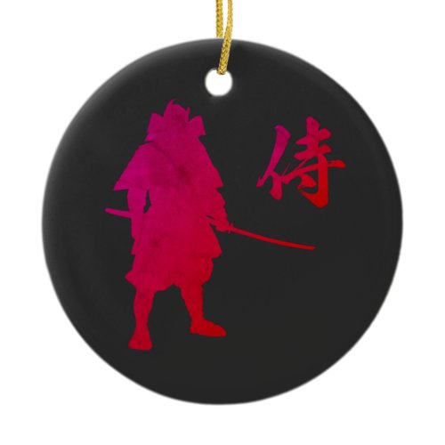 Armored Samurai Warrior with Japanese Calligraphy  Ceramic Ornament