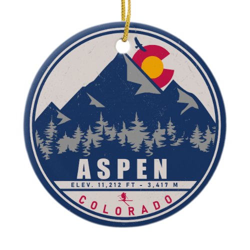 Aspen Colorado Retro Sunset Souvenirs 80s Ceramic Ornament