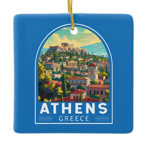 Athens Greece Travel Art Vintage Ceramic Ornament