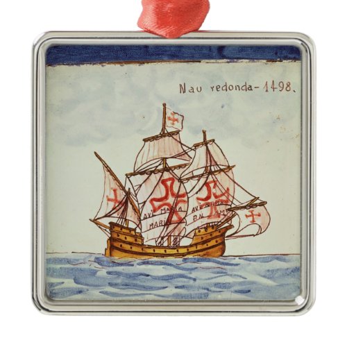 Azulejos tile depicting a ship, from Sagres Metal Ornament