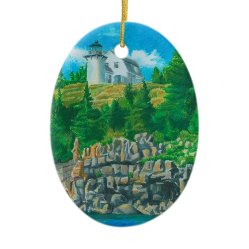 Bear Island Light Painting Ceramic Ornament