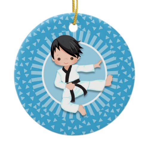 Black Hair Karate Boy Judo Martial Arts Ceramic Ornament