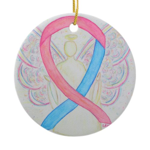 Blue and Pink Awareness Ribbon Angel Art Ornaments