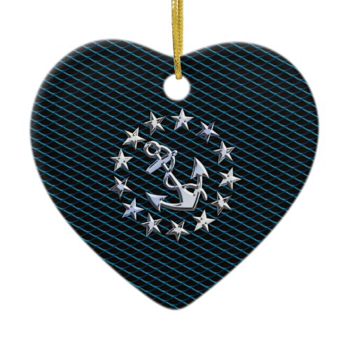 Blue Chrome Style Yacht Flag on Grille Print Ceramic Ornament