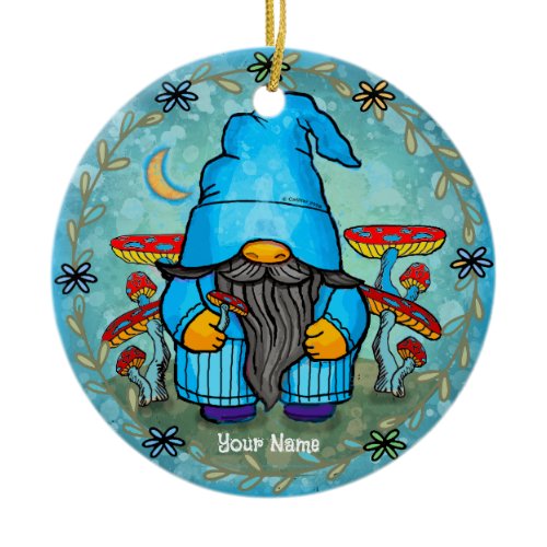Blue gnome  ceramic ornament