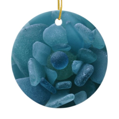 Blue Sea Glass Flower Ceramic Ornament