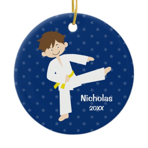 Blue Stars Taekwondo Karate Boy Personalized Ceramic Ornament