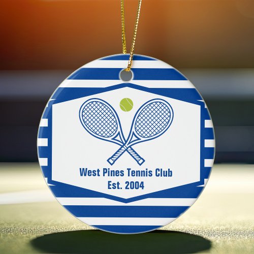 Blue Striped Tennis Custom Country Club Ceramic Ornament