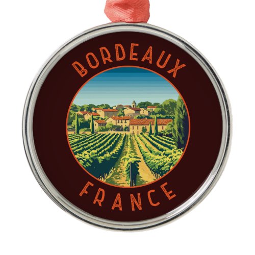 Bordeaux France Retro Distressed Circle Metal Ornament