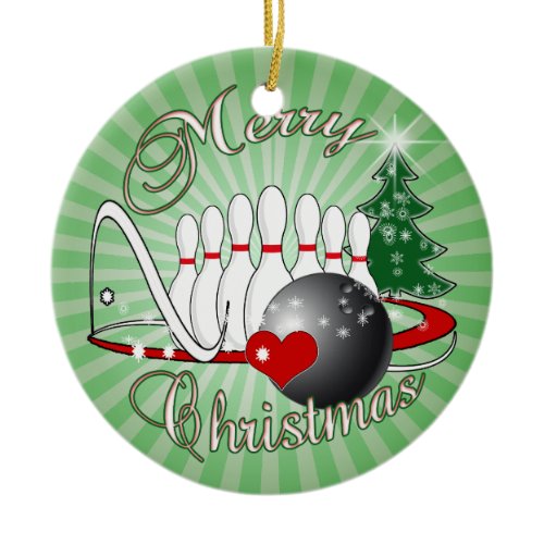 BOWLER / BOWLING MERRY CHRISTMAS CERAMIC ORNAMENT