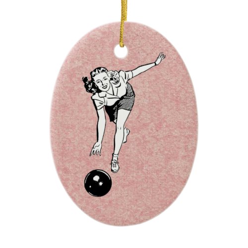 bowling babe ceramic ornament